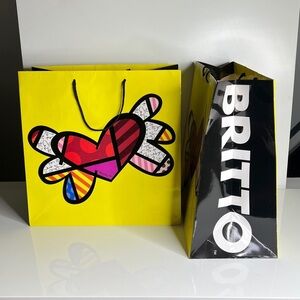 Romero Britto 2011 Set of 2 Extra Large Coated Thick Paper Stock Shopping Bags